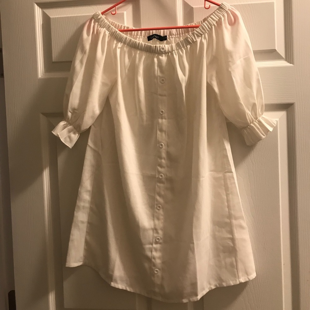 Strapless Boohoo White Dress (Size 6)